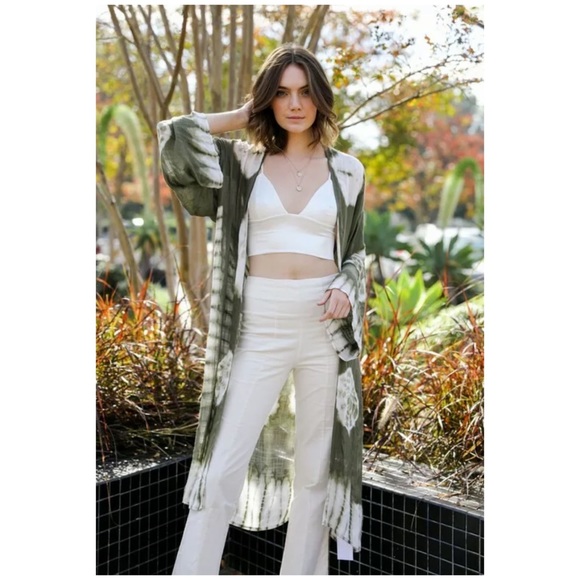 SOLD OUT Olive Tie Dye Kimono Duster Wrap Coverup - Picture 2 of 4